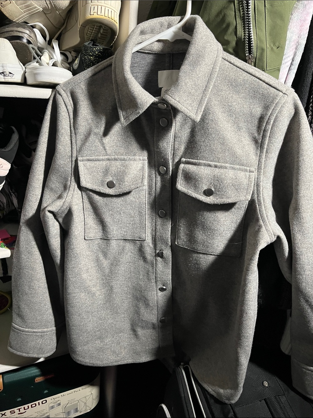 H&M Gray Snap-Front Wool-Blend Shacket